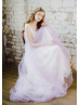 Cap Sleeve Ivory Lace Purple Tulle Wedding Dress